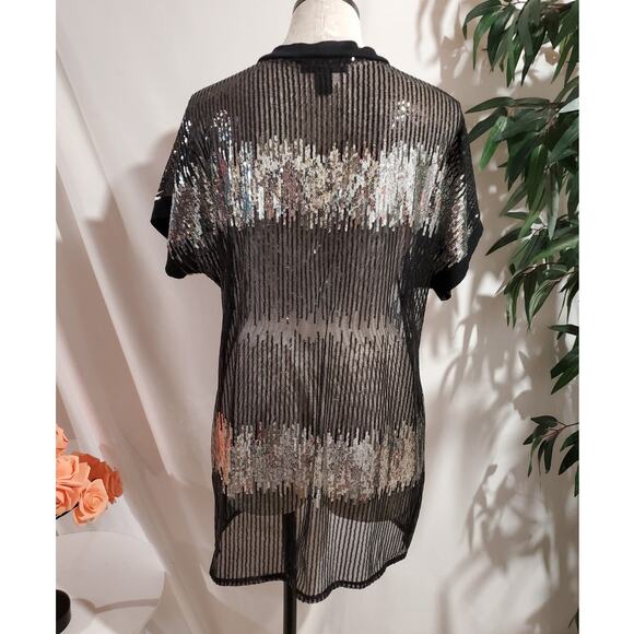 INC International Concepts Sheer Sequin Sparkle Deep V-Neck Tunic Top Size L - Picture 3 of 8